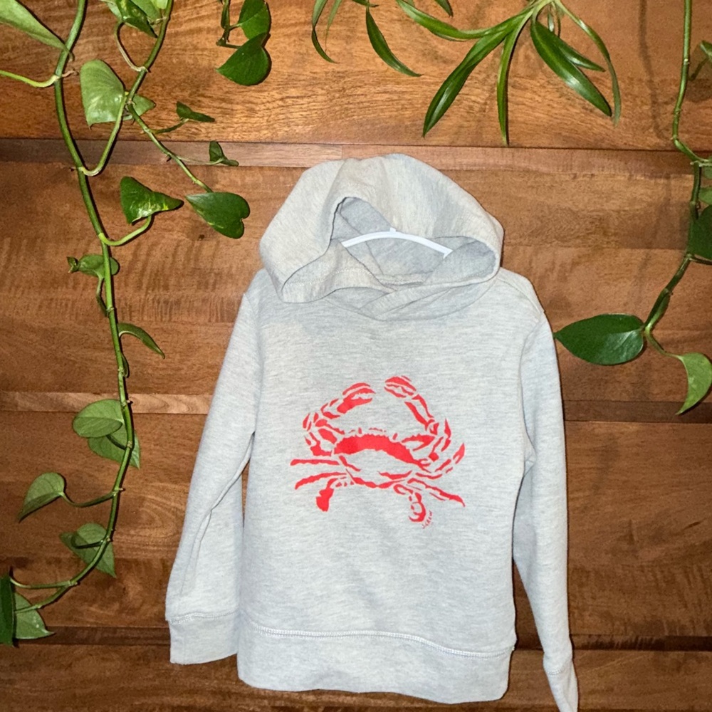 Gray Hoodie with Red Crab Design